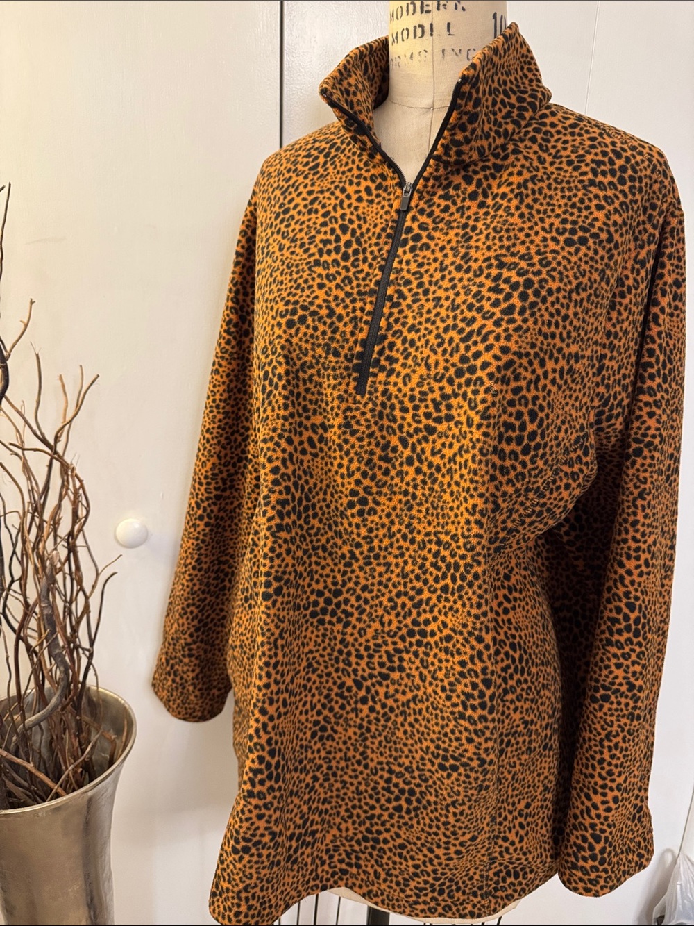 Lands' End Leopard-Print Quarter-Zip Shirt Jacket - Brown/Black